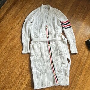 Thom Browne White and Red Cardigan Sweater